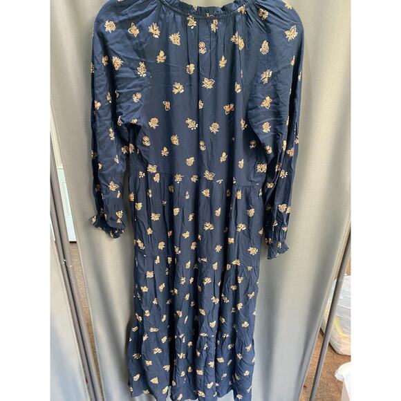 Madewell Challis Midi Dress Women's Small Navy Floral V-Neck Ruffle Flowy B95 - Picture 8 of 8